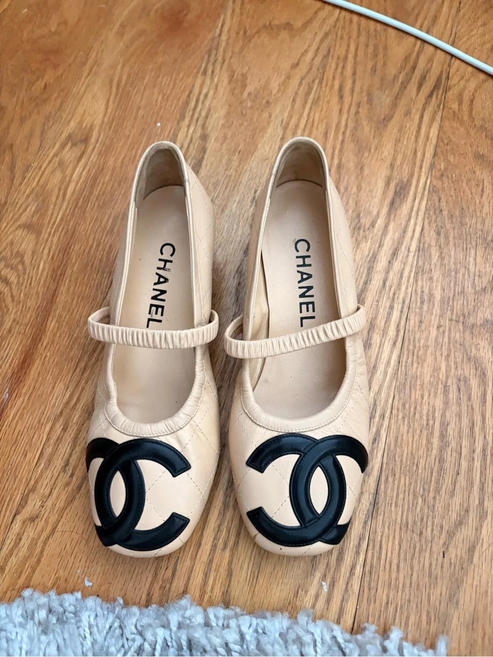 CHANEL Beige Quilted Cambon Mary Jane Ballet Flats. Ultra rare! Authentic!